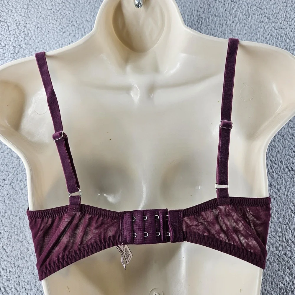 Victoria's‎ Secret Bra 34DD Burgundy Dream Angels Lined Demi Lace Mesh Underwire